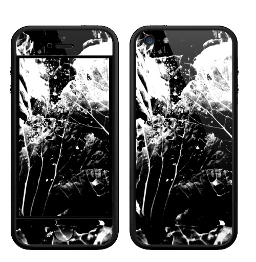 Наклейка на Телефон Apple Бампер на iPhone 5, 5S Растительное,  купить в Москве – интернет-магазин Allskins, черно-белое, лесной, природа, листья, Темная, черный, графика, растительный, растение