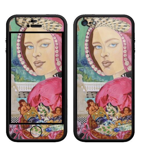 Наклейка на Телефон Apple Бампер на iPhone 5, 5S Ренессанс весна.,  купить в Москве – интернет-магазин Allskins, классика, весна, ренессанс, узор, девушка, бирюзовый, розовыйвый, коллаж, италия
