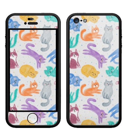 Наклейка на Телефон Apple Бампер на iPhone 5, 5S Много котиков не бывает,  купить в Москве – интернет-магазин Allskins, кошка, котухи, паттерн, котята