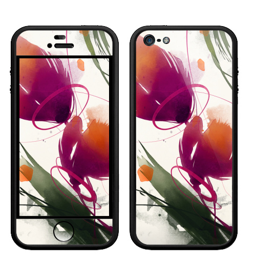 Наклейка на Телефон Apple Бампер на iPhone 5, 5S Акварельные абстрактные цветы,  купить в Москве – интернет-магазин Allskins, акварель, цветы, абстракция, природа, яркий, дизайнер, пятна, рисунки, картины, графика, бутон, растение, белый, фиолетовый, мазки