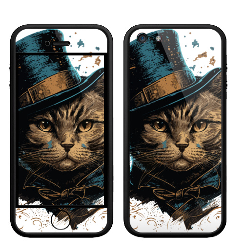 Наклейка на Телефон Apple Бампер на iPhone 5, 5S Кот в цилиндре,  купить в Москве – интернет-магазин Allskins, поп-арт, котята, котопринт, популярный, шляпа, искусство