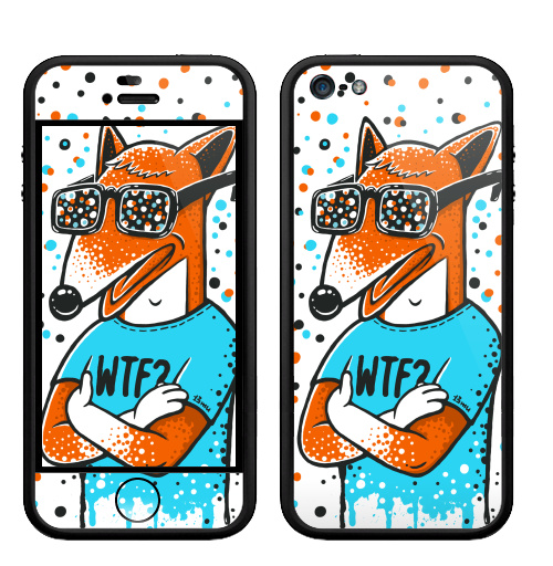Наклейка на Телефон Apple Бампер на iPhone 5, 5S WTF?,  купить в Москве – интернет-магазин Allskins, милые животные, 300 Лучших работ, голубой, конфетти, очки, лиса, животные, оранжевый