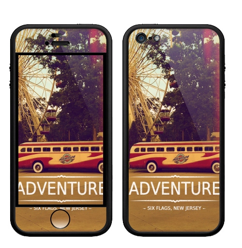 Наклейка на Телефон Apple Бампер на iPhone 5, 5S Adventure,  купить в Москве – интернет-магазин Allskins, надписи на английском, типографика, автомобиль, NY, приключения, природа, текстура, джерси, Америка