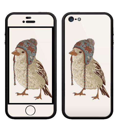 Наклейка на Телефон Apple Бампер на iPhone 5, 5S Птица в шапке,  купить в Москве – интернет-магазин Allskins, 300 Лучших работ, пипстер, шапка, птицы, зима, новый год, коричневый, крутые животные