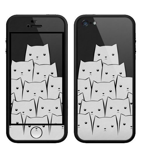 Наклейка на Телефон Apple Бампер на iPhone 5, 5S White Cats,  купить в Москве – интернет-магазин Allskins, уши, черный, кошка, белый, животные, черно-белое, 300 Лучших работ