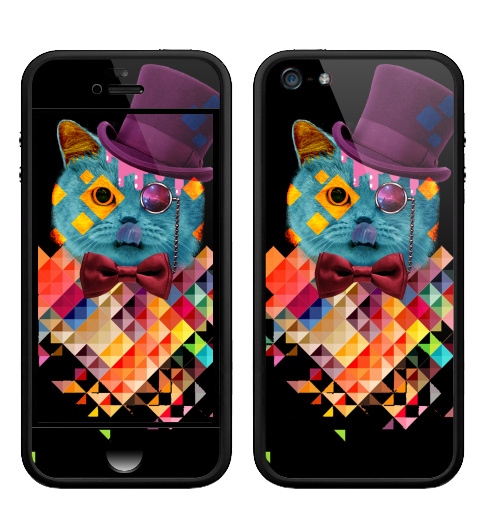 Наклейка на Телефон Apple Бампер на iPhone 5, 5S ПсихоКэт,  купить в Москве – интернет-магазин Allskins, космокот, оранжевый, абстракция, космос, кошка, паттерн, хипстер, ромбы, голубой