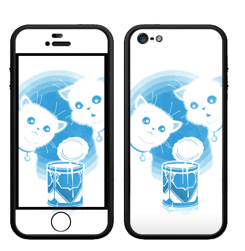 Наклейка на Телефон Apple Бампер на iPhone 5, 5S ДВА КОТЁНКА И СГУЩЁНКА,  купить в Москве – интернет-магазин Allskins, прикол, белый, голубой, кошка, синий, киса, сгущенка