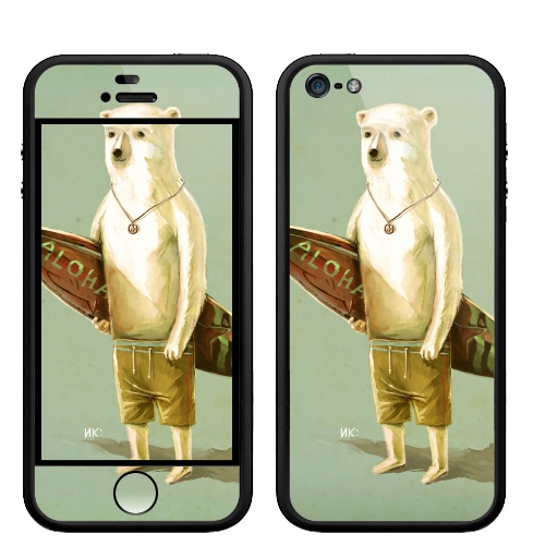 Наклейка на Телефон Apple Бампер на iPhone 5, 5S Алоха,  купить в Москве – интернет-магазин Allskins, серфинг, медведь, лето, 300 Лучших работ
