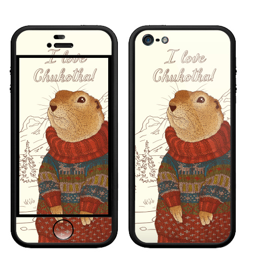 Наклейка на Телефон Apple Бампер на iPhone 5, 5S Евражка в свитере,  купить в Москве – интернет-магазин Allskins, чукотка, природа, животные, любовь, евражка, свитер