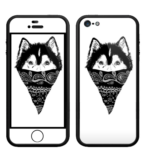 Наклейка на Телефон Apple Бампер на iPhone 5, 5S Пёс,  купить в Москве – интернет-магазин Allskins, крутые животные, собаки, персонажи, мафия, графика, белый, черный, животные, милые животные