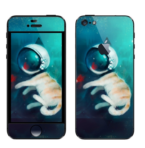 Наклейка на Телефон Apple iPhone 5 с яблоком Космокотик,  купить в Москве – интернет-магазин Allskins, космокот, звезда, кошка, космос