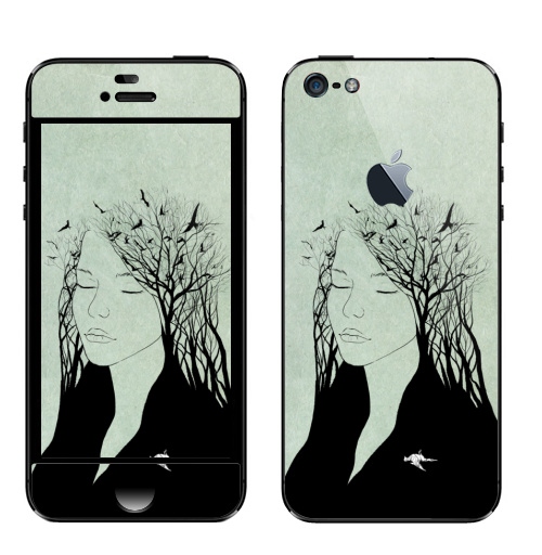 Наклейка на Телефон Apple iPhone 5 с яблоком Чувства,  купить в Москве – интернет-магазин Allskins, птицы, любовь, девушка
