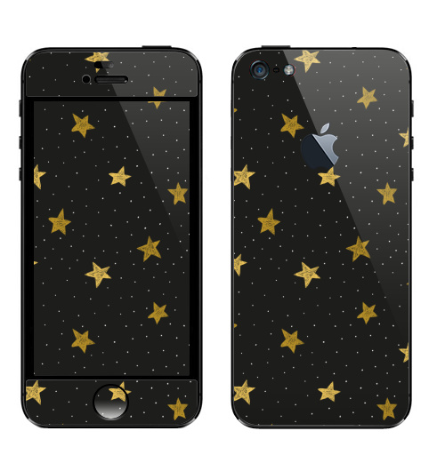 Наклейка на Телефон Apple iPhone 5 с яблоком Звездная пыль,  купить в Москве – интернет-магазин Allskins, полностьючерный, ЗОЛОТОЙ, астрология, небо, точки, паттерн, звезда