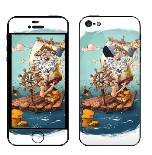 Наклейка на Телефон Apple iPhone 5 с яблоком Главное - плыть вперед!,  купить в Москве – интернет-магазин Allskins, пират, морская, плот, оптимизм, персонажи, борода
