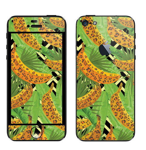 Наклейка на Телефон Apple iPhone 5 с яблоком Паттерн с банами,  купить в Москве – интернет-магазин Allskins, зеленый, текстура, хищник, джунгли, листья, тропики, паттерн, леопард, банан
