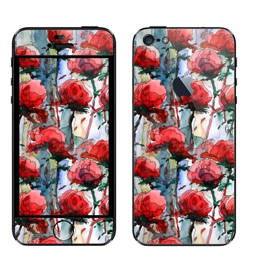 Наклейка на Телефон Apple iPhone 5 с яблоком Розы,  купить в Москве – интернет-магазин Allskins, графика, иллюстрации, композиция, цветы, фантазия, счастье