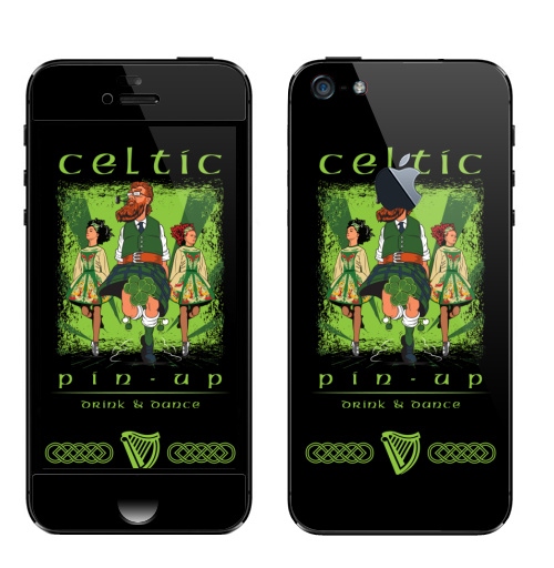 Наклейка на Телефон Apple iPhone 5 с яблоком Кельтский пинап,  купить в Москве – интернет-магазин Allskins, сарказм, персонажи, девушка, алкоголь, пикник, танцы, Ирландия, кельт