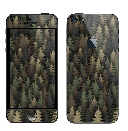 Наклейка на Телефон Apple iPhone 5 с яблоком Лесной камуфляж,  купить в Москве – интернет-магазин Allskins, лес, природа, охота, военные, хаки, деревья, ель, новый год