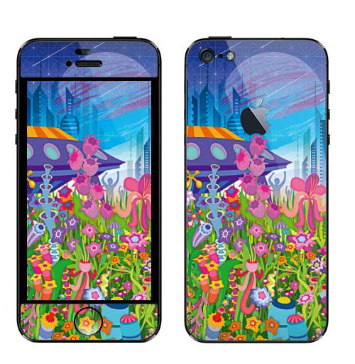 Наклейка на Телефон Apple iPhone 5 с яблоком Тайна пятой планеты,  купить в Москве – интернет-магазин Allskins, психоделика, будущее, футуризм, цветы, космос, инопланетяне, небо, звезда, музыка