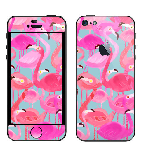 Наклейка на Телефон Apple iPhone 5 с яблоком Фламинго Серый фон,  купить в Москве – интернет-магазин Allskins, мило, птицы, фламинго, розовый, фуксия, сердце, тропики, лето, текстура, фауна