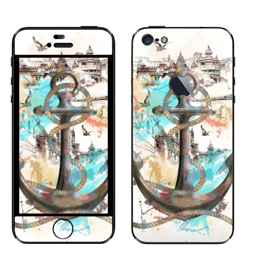Наклейка на Телефон Apple iPhone 5 с яблоком Морской волк,  купить в Москве – интернет-магазин Allskins, отдых, птицы, пейзаж, морская, якорь