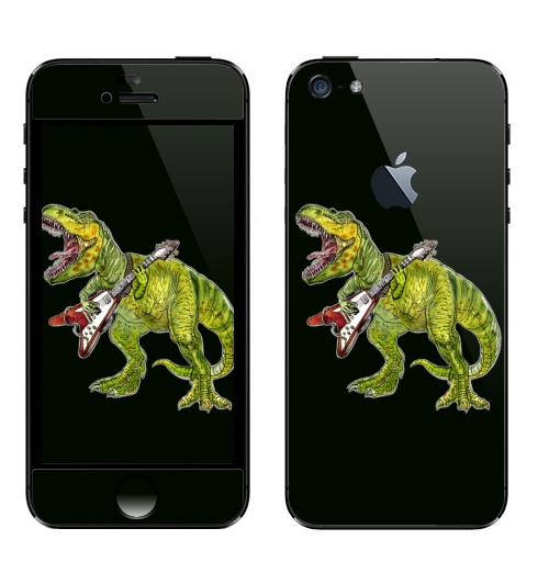 Наклейка на Телефон Apple iPhone 5 с яблоком Хэви метал динозавр,  купить в Москве – интернет-магазин Allskins, rock, металл, музыка, музыкант, гитара, гитарист, динозавры