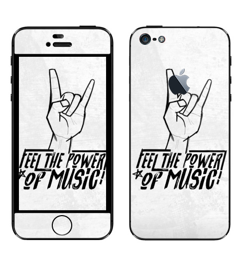 Наклейка на Телефон Apple iPhone 5 с яблоком Feel the power of music,  купить в Москве – интернет-магазин Allskins, музыка, rock, панк, Англия