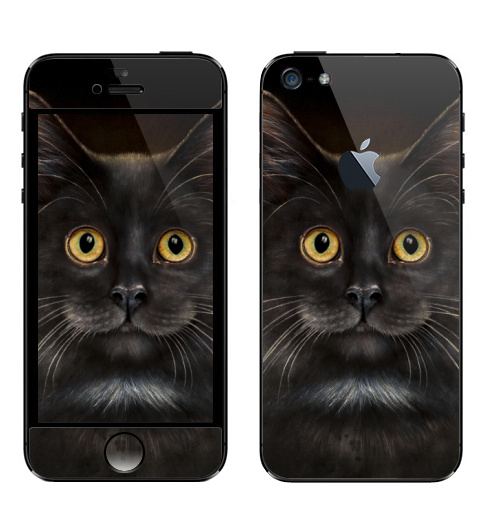 Наклейка на Телефон Apple iPhone 5 с яблоком Желтоглазый кот,  купить в Москве – интернет-магазин Allskins, милые животные, животные, усы, кошка, глаз
