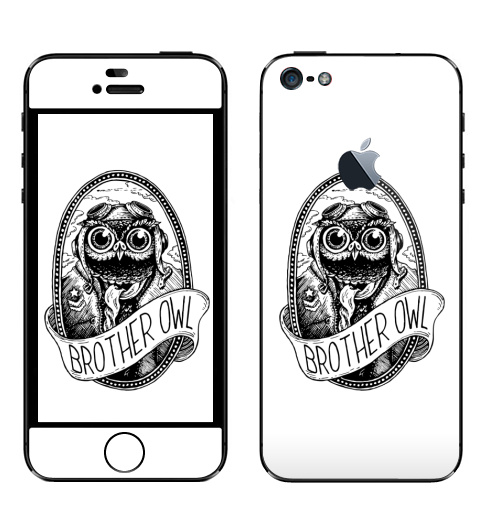 Наклейка на Телефон Apple iPhone 5 с яблоком Брат Сова,  купить в Москве – интернет-магазин Allskins, графика, брат, братишки, сова, самолет