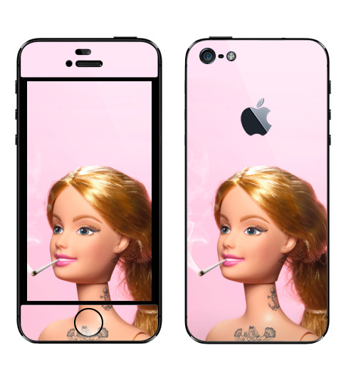 Наклейка на Телефон Apple iPhone 5 с яблоком Барби повзрослела,  купить в Москве – интернет-магазин Allskins, прикол, барби, кукла, девушка, розовый, татуировки