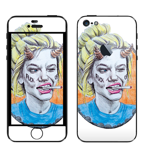 Наклейка на Телефон Apple iPhone 5 с яблоком Фак оф,  купить в Москве – интернет-магазин Allskins, хуйня, красота, рогатый, графика, портреты, брутально, девушка
