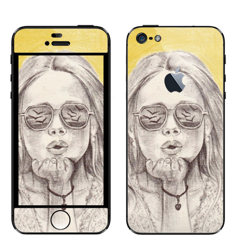 Наклейка на Телефон Apple iPhone 5 с яблоком Жёлтый воздушный поцелуй,  купить в Москве – интернет-магазин Allskins, лето, графика, желтый, воздушный_поцелуй, поцелуй, девушка