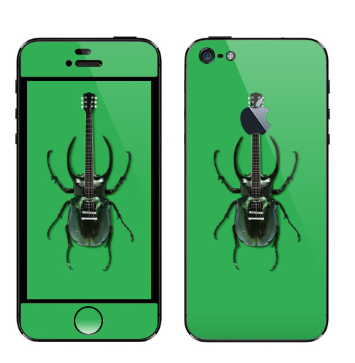 Наклейка на Телефон Apple iPhone 5 с яблоком Музыка насекомых,  купить в Москве – интернет-магазин Allskins, жук, насекомые, гитара, зеленый, музыка, природа, поп-арт, сюрреализм