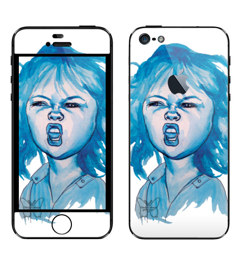 Наклейка на Телефон Apple iPhone 5 с яблоком Трээээш,  купить в Москве – интернет-магазин Allskins, синий, акварель, ребенок, девушка, эмоция, хардкор