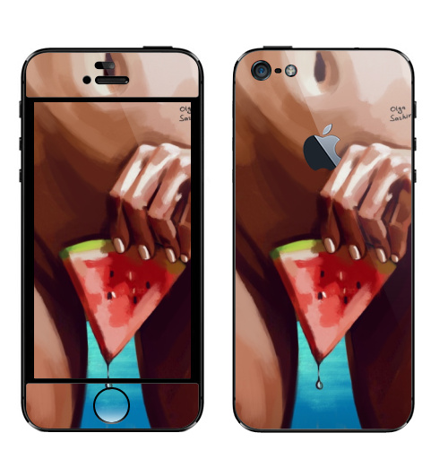 Наклейка на Телефон Apple iPhone 5 с яблоком Сочное лето,  купить в Москве – интернет-магазин Allskins, секс, лето, морская, арбуз, сочно, яркий