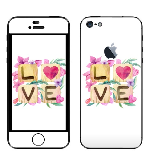 Наклейка на Телефон Apple iPhone 5 с яблоком Любовь в квадрате,  купить в Москве – интернет-магазин Allskins, иллюстация, акварель, розовый, охра, сердце, любовь, день_святого_валентина
