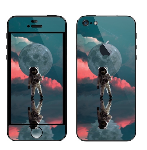 Наклейка на Телефон Apple iPhone 5 с яблоком Я один,  купить в Москве – интернет-магазин Allskins, космос, космонавтика, одиночество, луна, небо