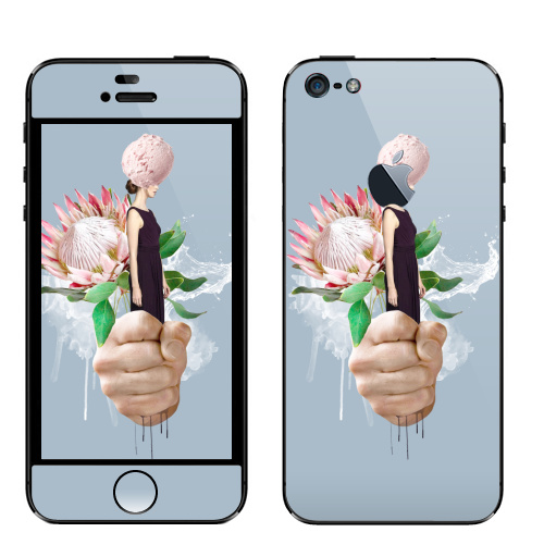 Наклейка на Телефон Apple iPhone 5 с яблоком Пастельный букет,  купить в Москве – интернет-магазин Allskins, букет, цветы, девушка, мороженое, акварель, белый, вода, нежно, пастельный, психоделичный