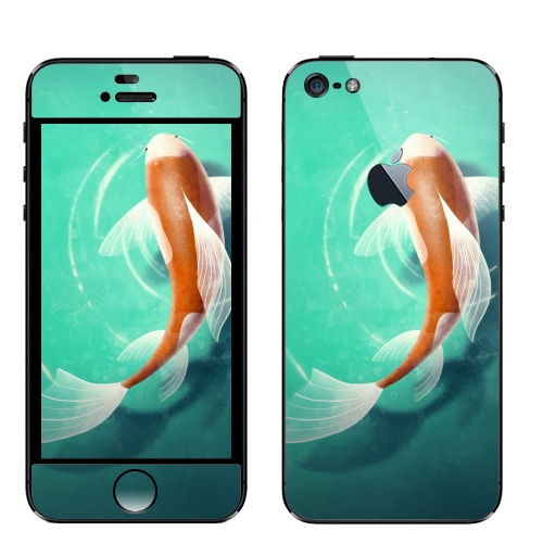 Наклейка на Телефон Apple iPhone 5 с яблоком Рыбка одинокая,  купить в Москве – интернет-магазин Allskins, рыба, паттерн, вода, рисунки, плакат, природа, синий, животные