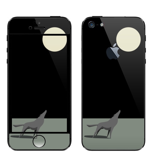 Наклейка на Телефон Apple iPhone 5 с яблоком Волк воет на луну,  купить в Москве – интернет-магазин Allskins, волк, ночь, луна, воет, тоска, одиночество, инстинкт, сила, зверушки