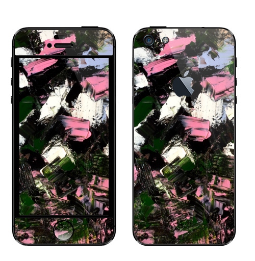 Наклейка на Телефон Apple iPhone 5 с яблоком Абстрактный принт Летний вечер,  купить в Москве – интернет-магазин Allskins, розовый, зеленый, белый, черный, вечер, летний, акрил, мазки, современный, абстракция