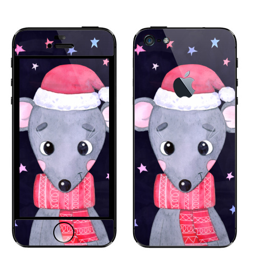 Наклейка на Телефон Apple iPhone 5 с яблоком Новогодняя мышка,  купить в Москве – интернет-магазин Allskins, крутые животные, мило, годмыши, крысы, новогоднеенастроение, новый год, мышь