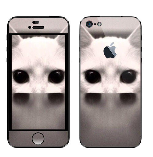 Наклейка на Телефон Apple iPhone 5 с яблоком Сквозь...,  купить в Москве – интернет-магазин Allskins, черно-белый, киса, кошка, глаз, фотография
