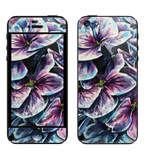 Наклейка на Телефон Apple iPhone 5 с яблоком Фиолетовые цветы,  купить в Москве – интернет-магазин Allskins, фиолетовый, акварель, цветокакварель, цветы