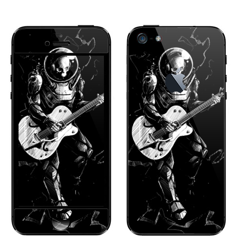 Наклейка на Телефон Apple iPhone 5 с яблоком Космический бард,  купить в Москве – интернет-магазин Allskins, скелет, космос, гитара, темнота, шлем