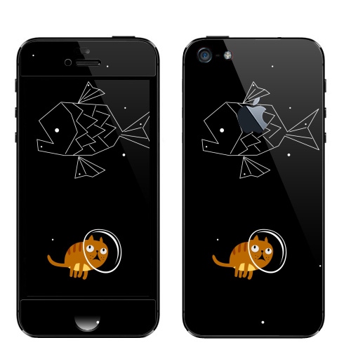 Наклейка на Телефон Apple iPhone 5 с яблоком Звездный кот,  купить в Москве – интернет-магазин Allskins, дайвинг, звёзды и войны, зодиак, полёт, кошка, космос, рыба, космокот