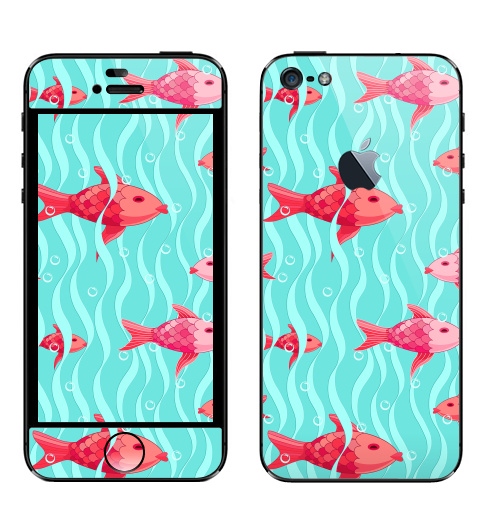 Наклейка на Телефон Apple iPhone 5 с яблоком Море и рыбки,  купить в Москве – интернет-магазин Allskins, рыба, морская, волны, океаны, детские