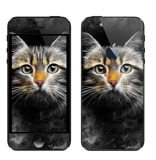 Наклейка на Телефон Apple iPhone 5 с яблоком Кот,  купить в Москве – интернет-магазин Allskins, кошка, глаз, звезда, космос