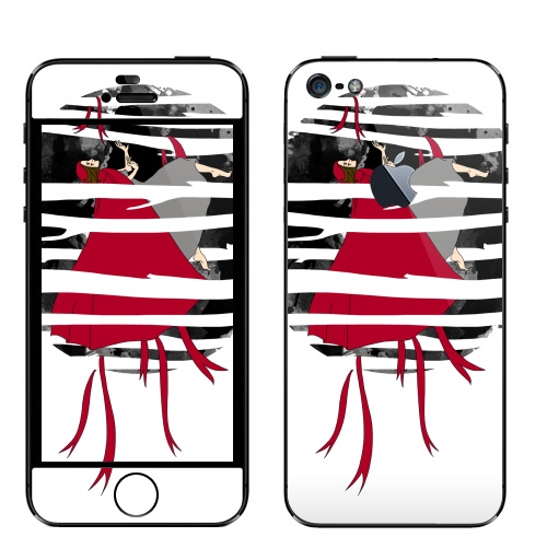 Наклейка на Телефон Apple iPhone 5 с яблоком Red riding hoooood,  купить в Москве – интернет-магазин Allskins, волк, девушка, красный, лес, серый, сказки, собаки