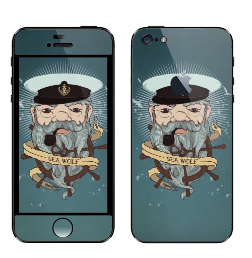 Наклейка на Телефон Apple iPhone 5 с яблоком Старый капитан,  купить в Москве – интернет-магазин Allskins, надписи на английском, капитан, детские, морская, свобода